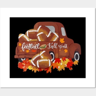 Football and Fall Y'all Vintage Truck Fall Football Season funny Posters and Art